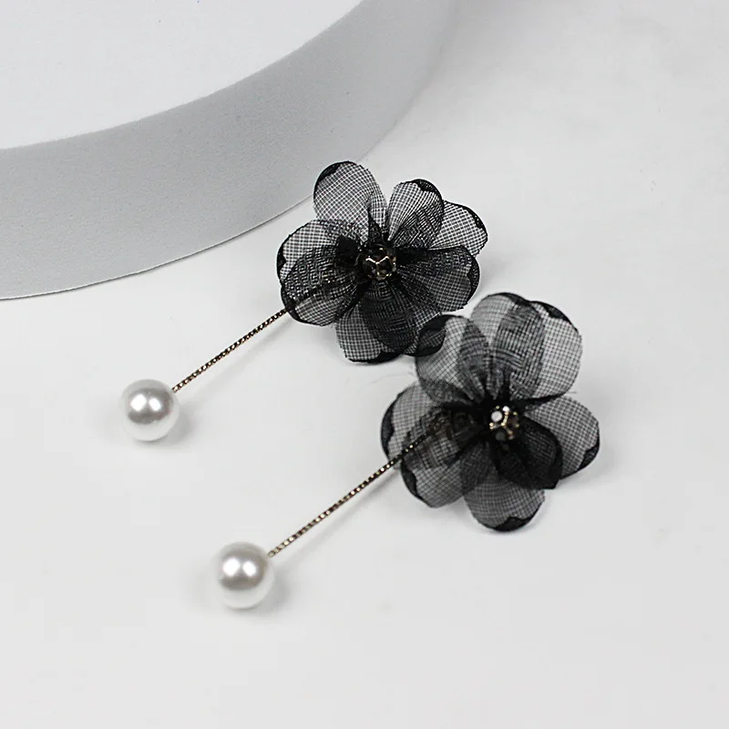 

Fabric Flower Earrings Retro Exquisite Accessories Pearl Pendientes Mujer