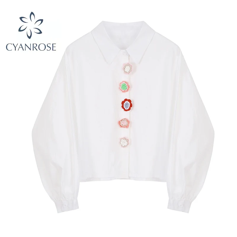 Женская блузка с длинным рукавом винтажная Повседневная белая на пуговицах