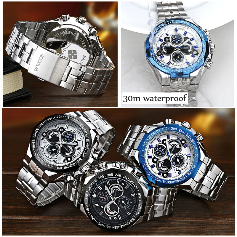 

WWOOR Top Brand Luxury Man Watch Stainless Steel Waterproof Quartz Sport Military Wrist Watch Gift Men Clock relojes hombre 2020