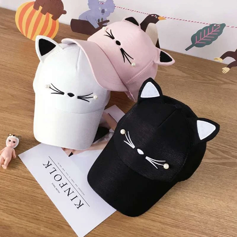 Spring Fashion Brand Street Adjustable Lovely Embroidery Hat Cat Ears Snapback Cap Boy Girl Pearl Baseball | Спорт и развлечения