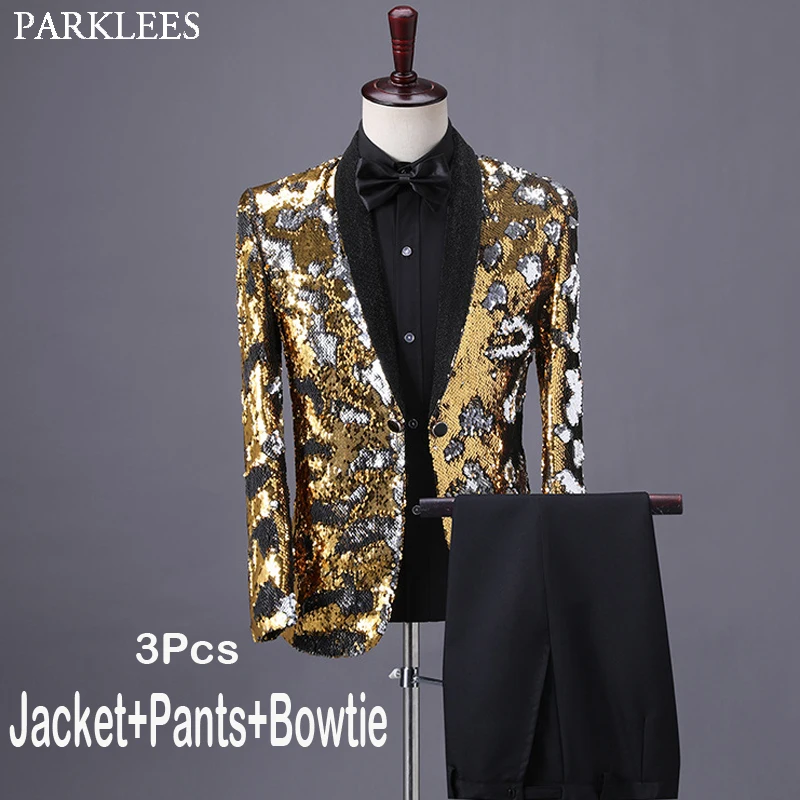 

Shiny Gold Sequin Tuxedo Suit Male Shawl Collar Slim Fit Gliiter Dress Suits Mens Party Wedding Dinner Prom Terno Masculino 4XL