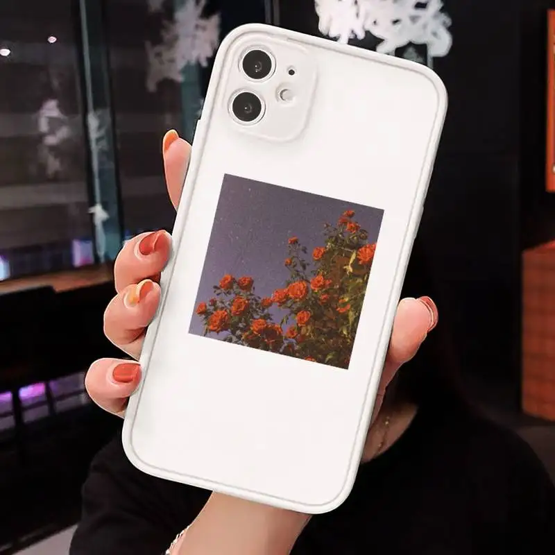 

flower Phone Case For iPhone 12 11 Mini Pro XR XS Max 7 8 Plus X Matte transparent White Back Cover