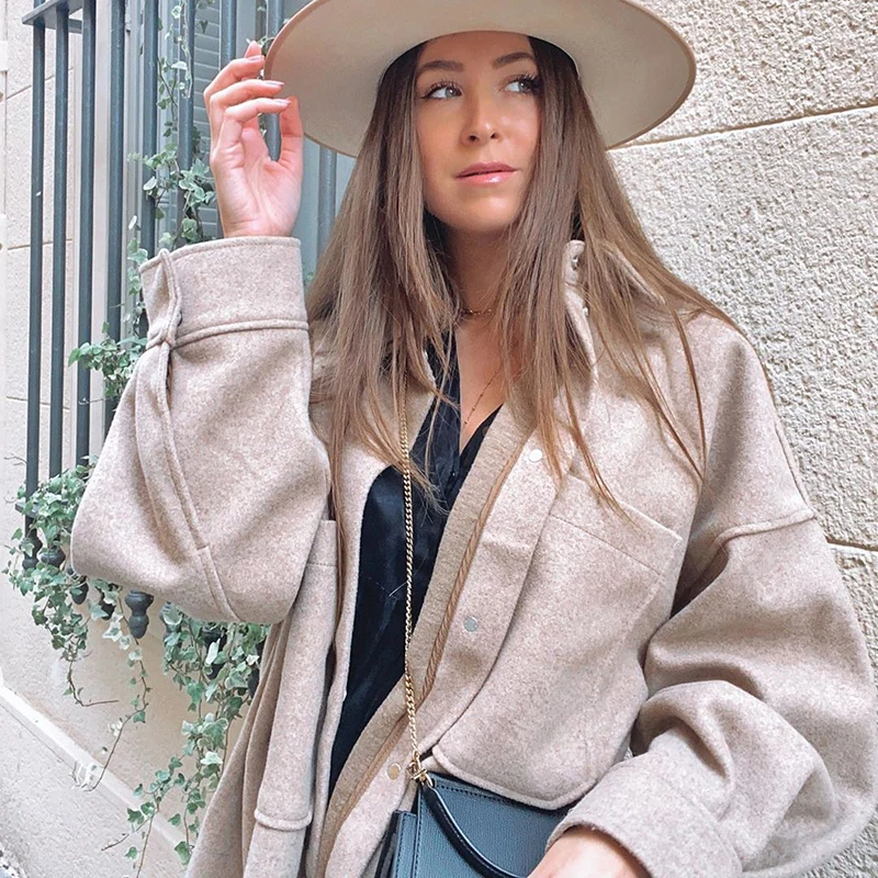 

Casual Shirt Jacket Women Loose Coat Vintage Soild Jacket Single Breasted Women Coat Streetwear Long Sleeve Veste Femme 2021