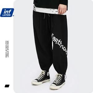 INFLATIONосенние шаровары в стиле хип-хоп, черные мужские уличные штаны с эластичной резинкой на талии, штаны для бега с буквенным принтом, мужские свободные штаны для бега 3282W