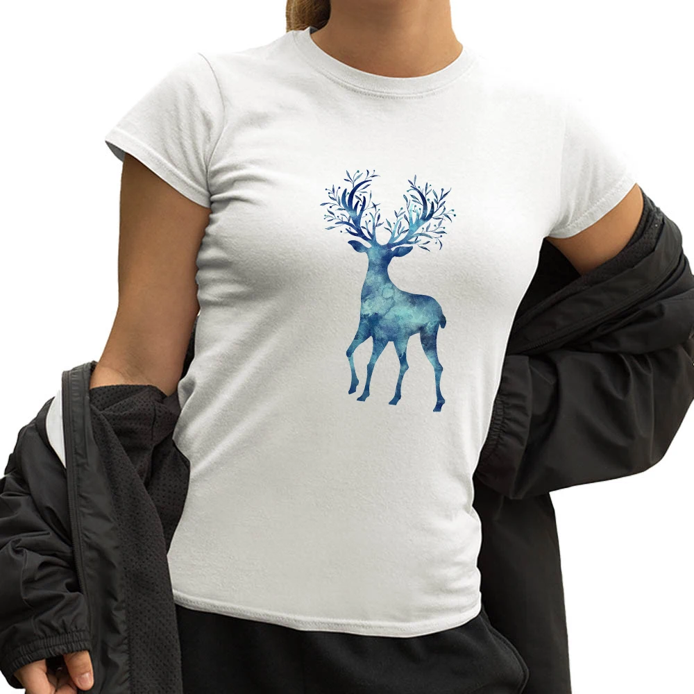 

Animal Print T Shirts Women Oversized Personalized Style New Clothing Top Beautiful Blue Deer Graphic Oversized T-shirts Female