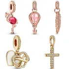 DIY подвеска в виде креста, ярко-розовый воздушный шар, фотоэлемент, подходит для браслета Pandora, DIY ювелирные изделия