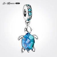 blue crystal turtle bead charms fit original brand charm bracelet genuine silver plating for women jewelry diy making