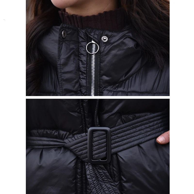 

woman winter coats 2020 thick warm jacket waist down cotton padded women's parka loose jacket outwear black jacket with belt