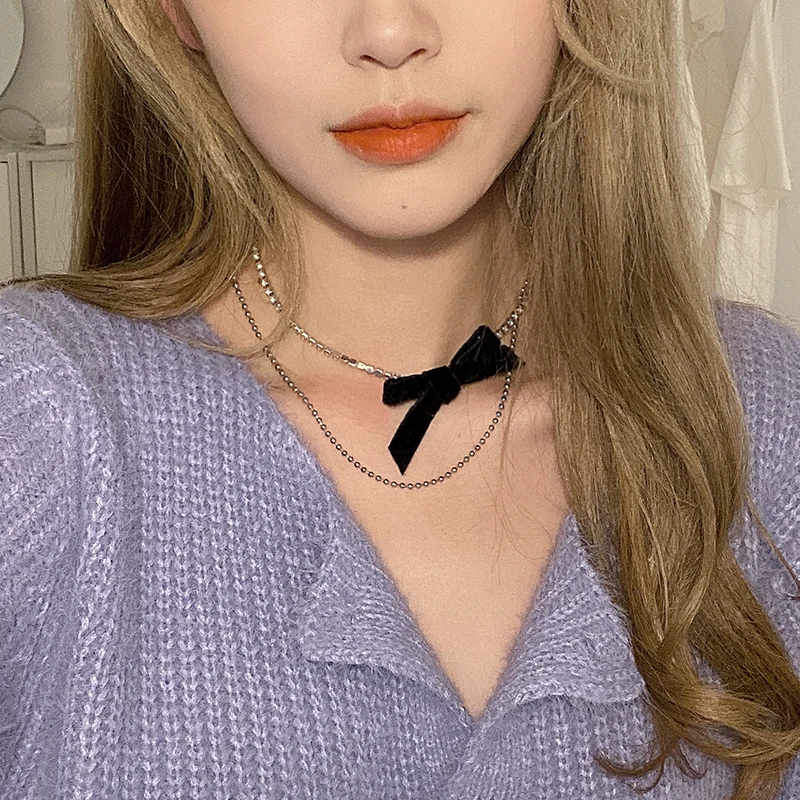 Французский Входная Lux элегантный черный бархат с декором в виде колье и бантика