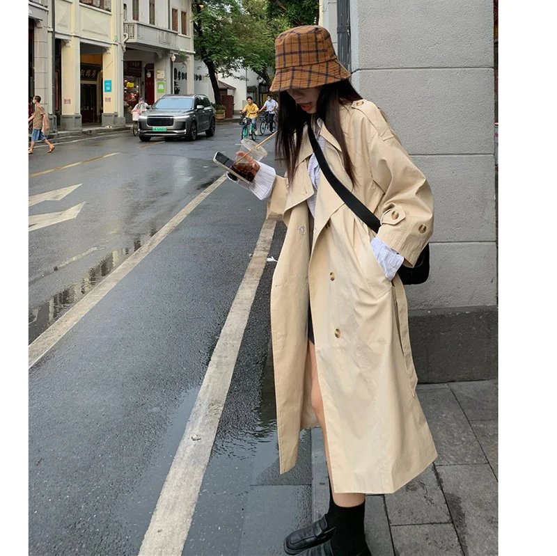 

Осенне-весеннее Свободное пальто цвета хаки в Корейском стиле