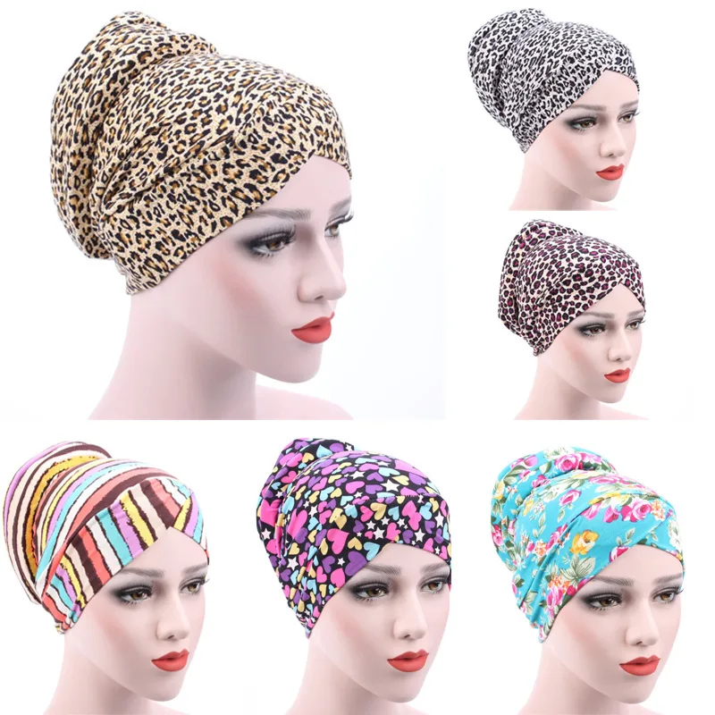 

Muslim Hijab Turban Cap New Small Floral Headscarf Cap Leopard-print Cotton Cap Rear-coil Cap Fashion Turbans Women Head Wrap