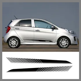 Углеродное волокно, Спортивная дверь, боковая юбка в полоску для KIA Picanto, утренний стиль автомобиля, украшение для тела, наклейка, авто аксессуары, виниловые наклейки