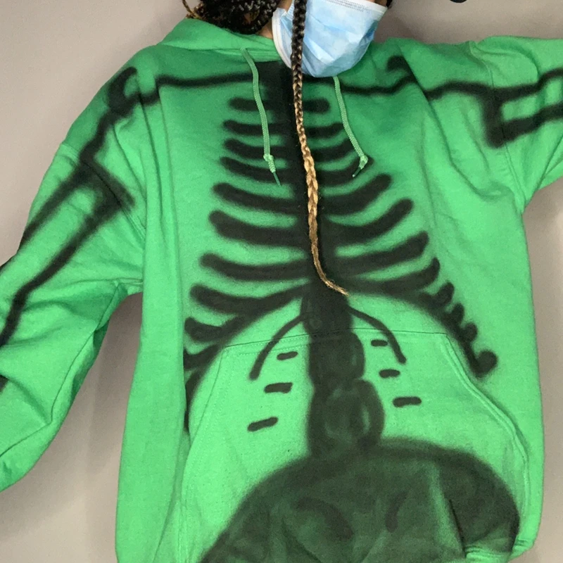

Women's Gothic Punk Style Skeleton Print Hoodies Long Sleeve Drawstring Pullovers Top with Pocket Autumn Loose Sweatshirts