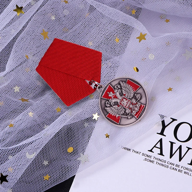 Russian State Lapel Pin Double-Headed Eagle Medal With Ribbon | Brooches