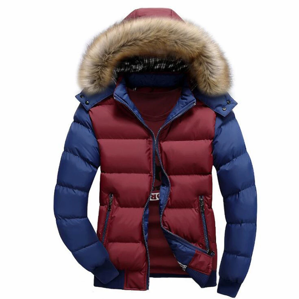Winter Spring Jacket Men Fur Collar Hooded Warm Outwear Man Patchwork Parka and Coats Windbreaker Parkas Male Casual Wear