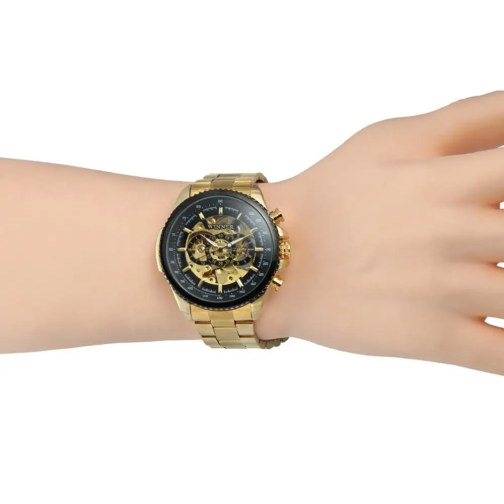 Бренд WINNER модные мужские часы Золотые механические автоматические из