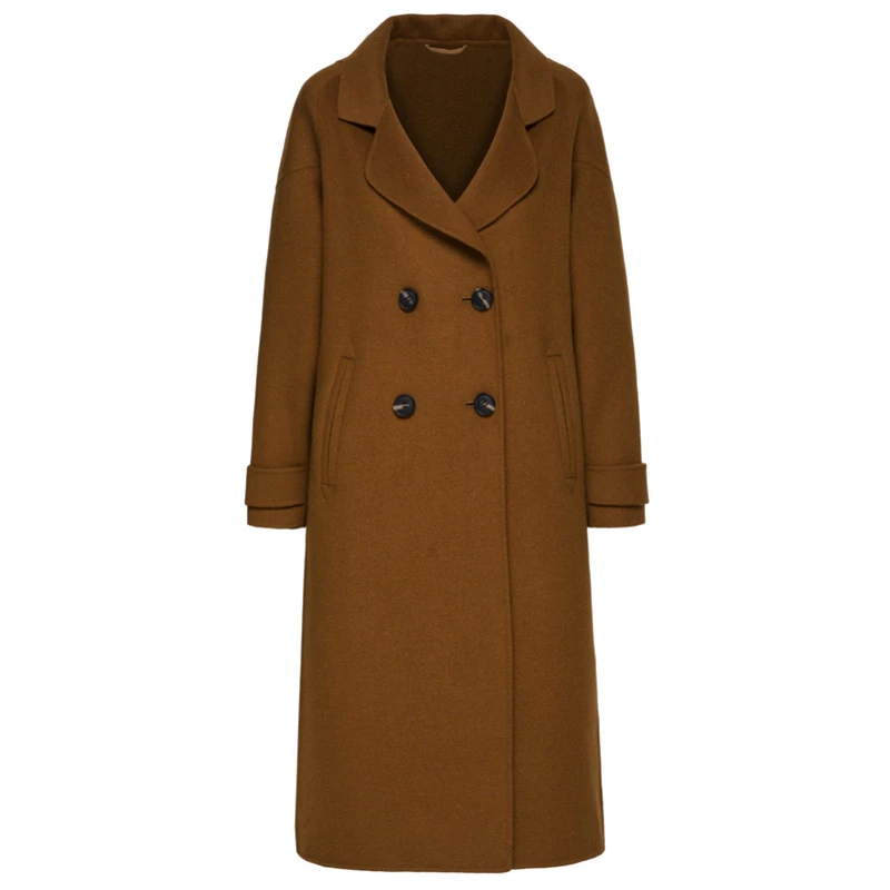 

Women Long Wool Blend Coat Women Long Double-Breasted Coat Slant Pocket Buttons long trench coat for woman