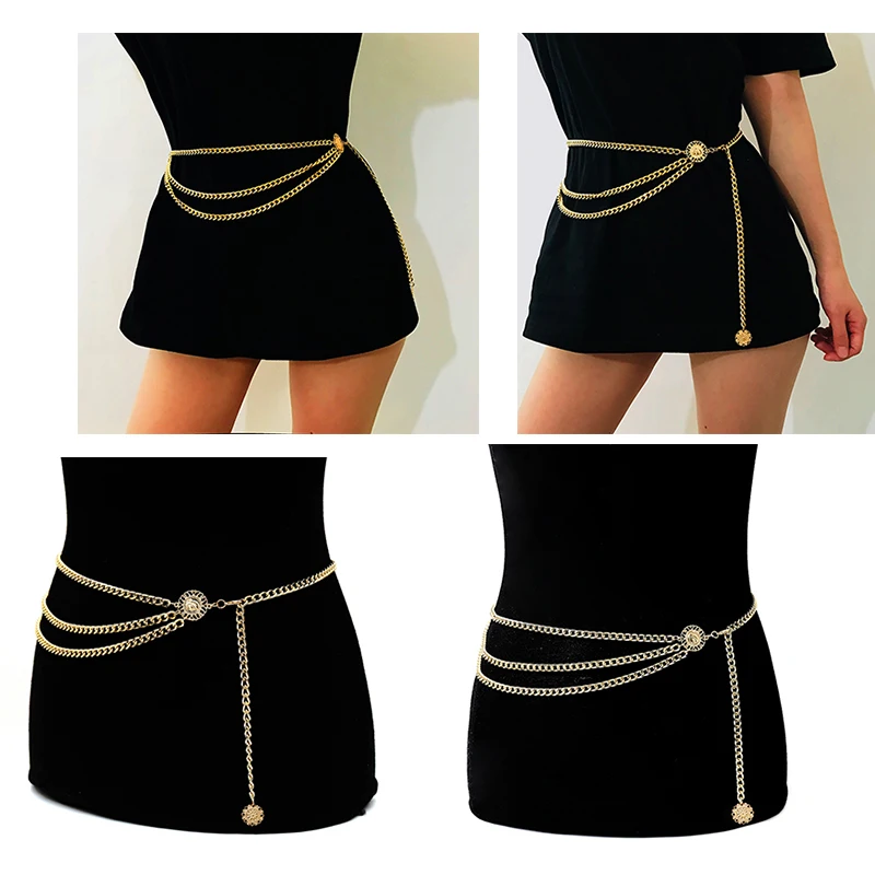 

1Pcs Retro Women's Waist Chain Gold Silver Metal Lady Simple Belts Female Belt Dress Accessories Belly Waist Chain Body Jewelry