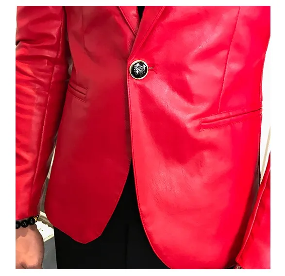 Искусственная кожа костюм куртка для мужчин Корейский тренд Slim Fit короткое пальто белый красный черный мода уличная Блейзер Куртки Мужской Лидер продаж