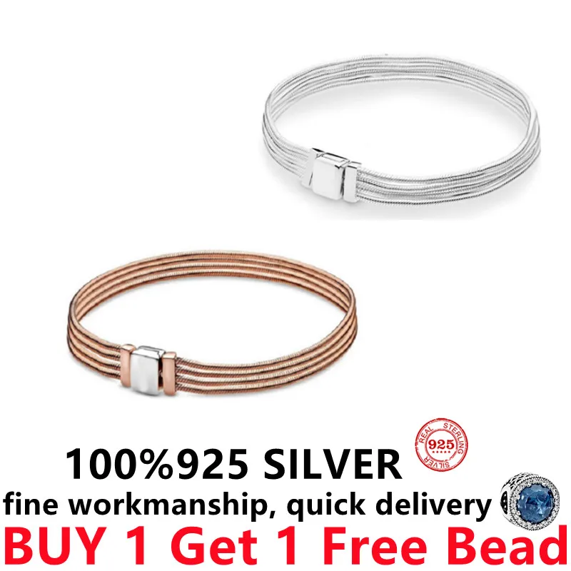 

Free Delivery 925 Sterling Silver Pando Diy Charm rose gold Snake Chain Bracelet Suitable Bead Women jewelry Classic gift