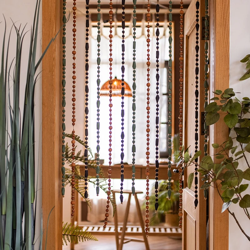 

Wooden Bead Hemp Decoration Beaded Restaurant Partition Curtain Curtain Bandage Ins Wall American Art Ornaments