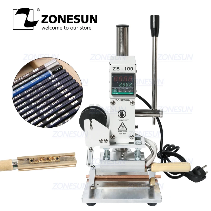 

ZONESUN ZS-100A Custom Logo Hot Foil Stamping Machine Manual Bronzing Machine For PVC Card Leather Paper Pencil Stamping Machine