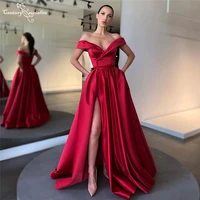 simple red prom dresses long with pockets off the shoulder lace up back formal evening dress party gowns vestido de fiesta