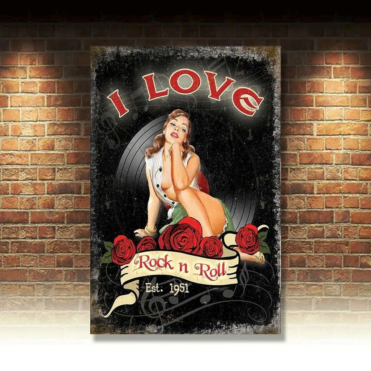Я люблю Рок н-ролл записывает музыку Ретро Девушка 60-х пинап средний