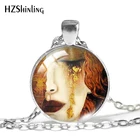 Новинка 2020, кулон Золотая слеза Густава Климта, ожерелье поцелуй, стеклянные ожерелья с фотографией, круглые ювелирные изделия 25 мм