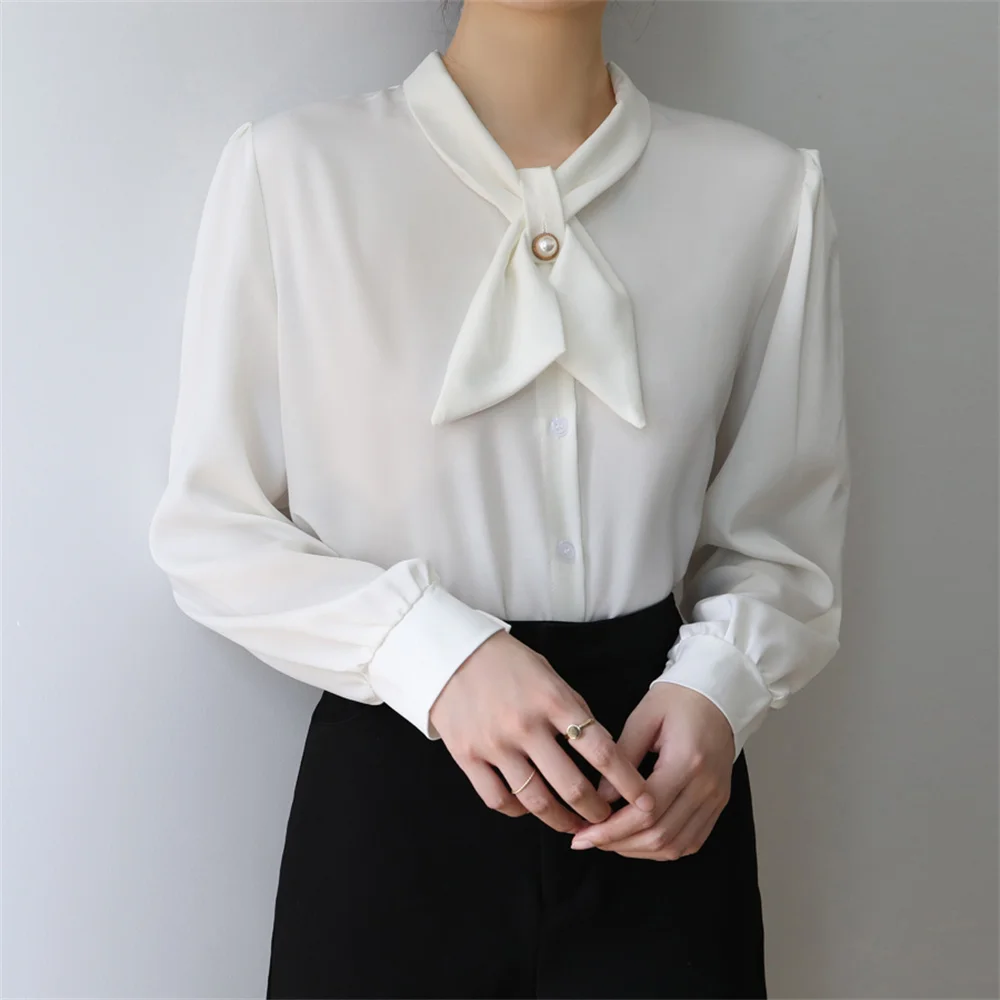 

Белые шифоновые рубашки HziriP с бантом, однотонные, элегантные, 2021, лидер продаж, офисные, женские, минималистичные, повседневные, новые, женск...