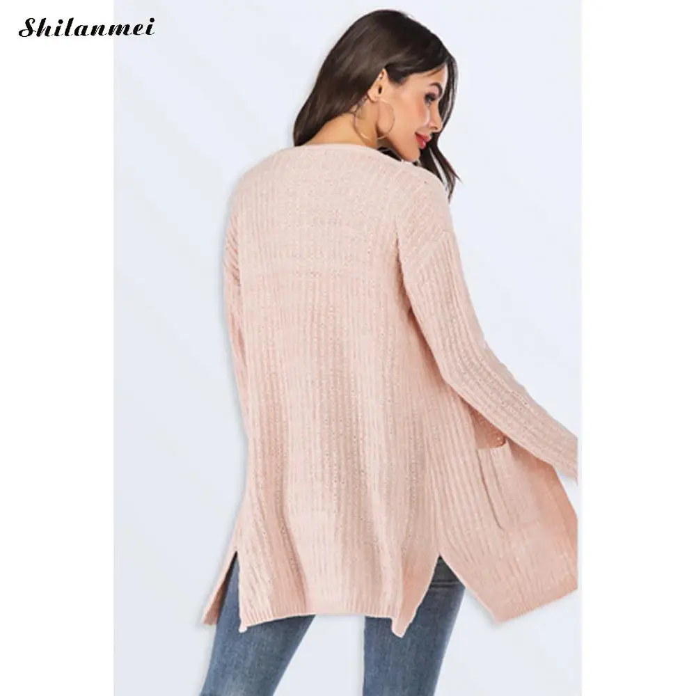 

Women Cardigan 2019 Autumn Winter Thin Long Style Double Pockets Women Coat Casual Loose Long Knitted Cardigan Sueter Mujer