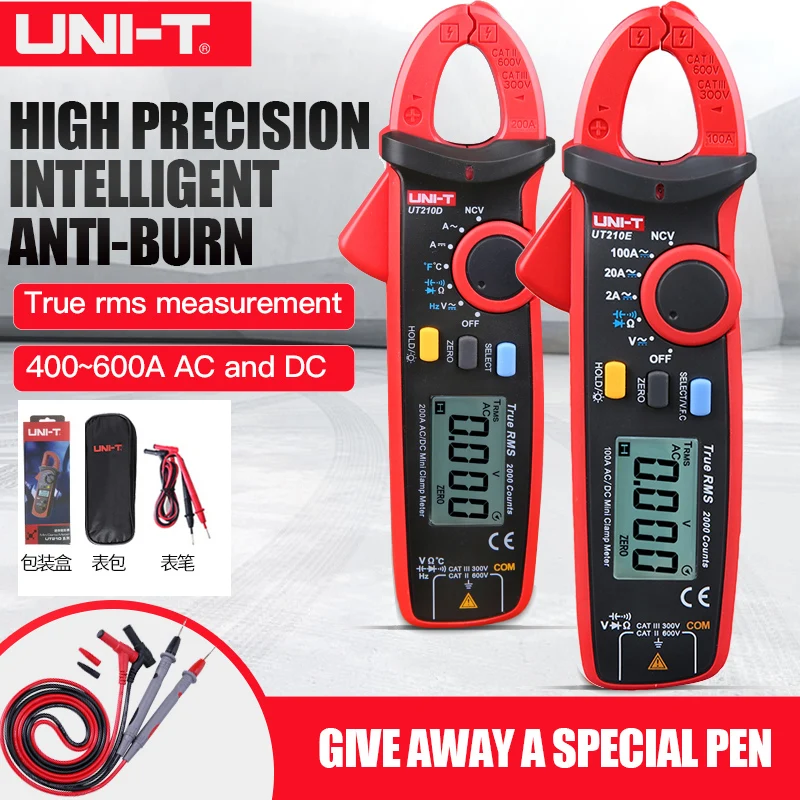 UNI-T UT210E мини Цифровые токоизмерительные клещи AC/DC Ток Напряжение Авто Диапазон емкость Бесконтактный мультиметр диод