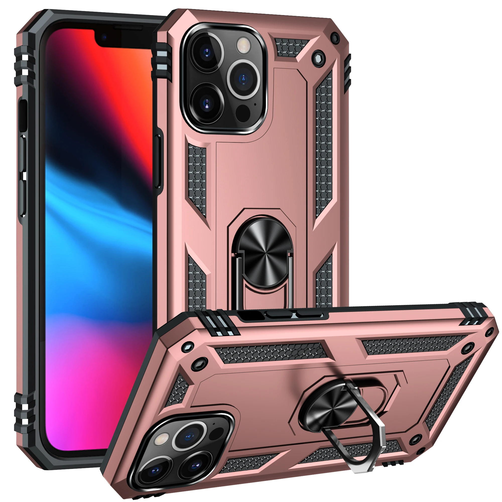 

Luxury Shockproof Rugged Armor Heavy Protection Phone Case For iPhone 11 12 13 Mini Pro Max Magnetic Ring Holder Kickstand Cover