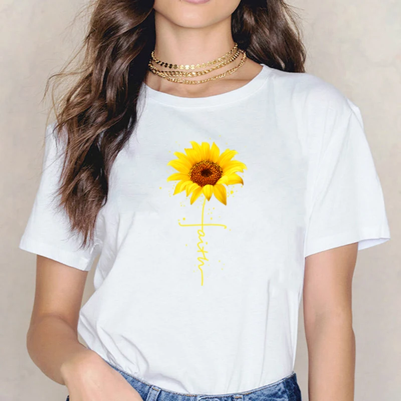 Женская футболка с принтом в виде подсолнухов стиле Харадзюку коротким рукавом и