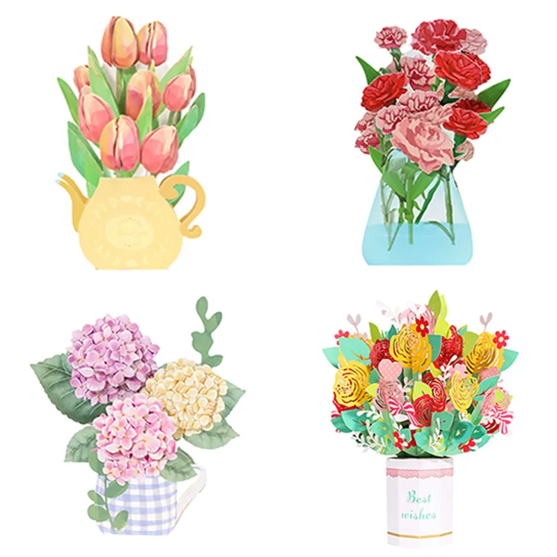 3D цветок поздравительные открытки Pop Up подарок на день рождения вечерние