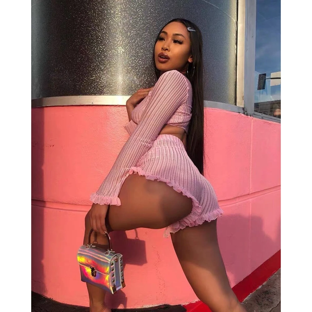 2 шт Сексуальная женская прозрачная вязанная с длинным рукавом v образный вырез в