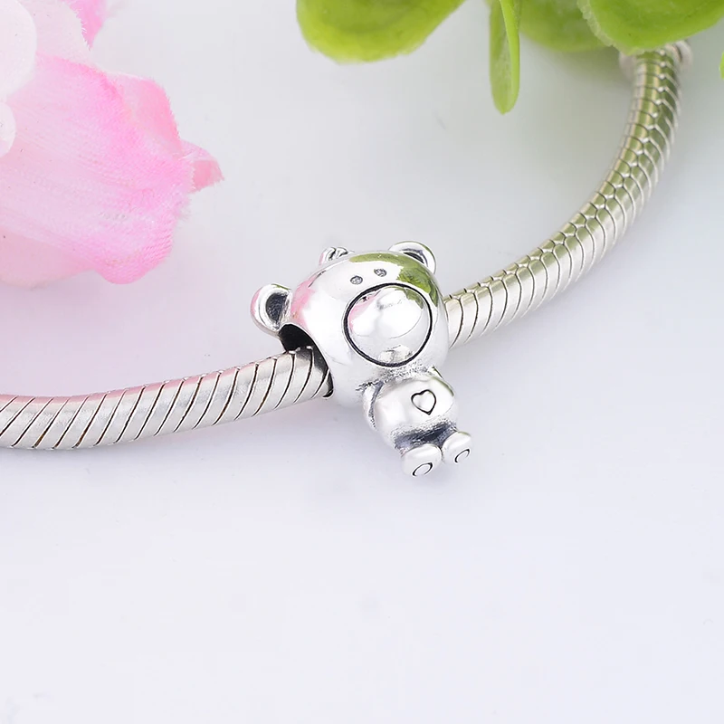 100% Настоящее серебро 925 пробы Медвежонок Тео бисера подходят оригинальные
