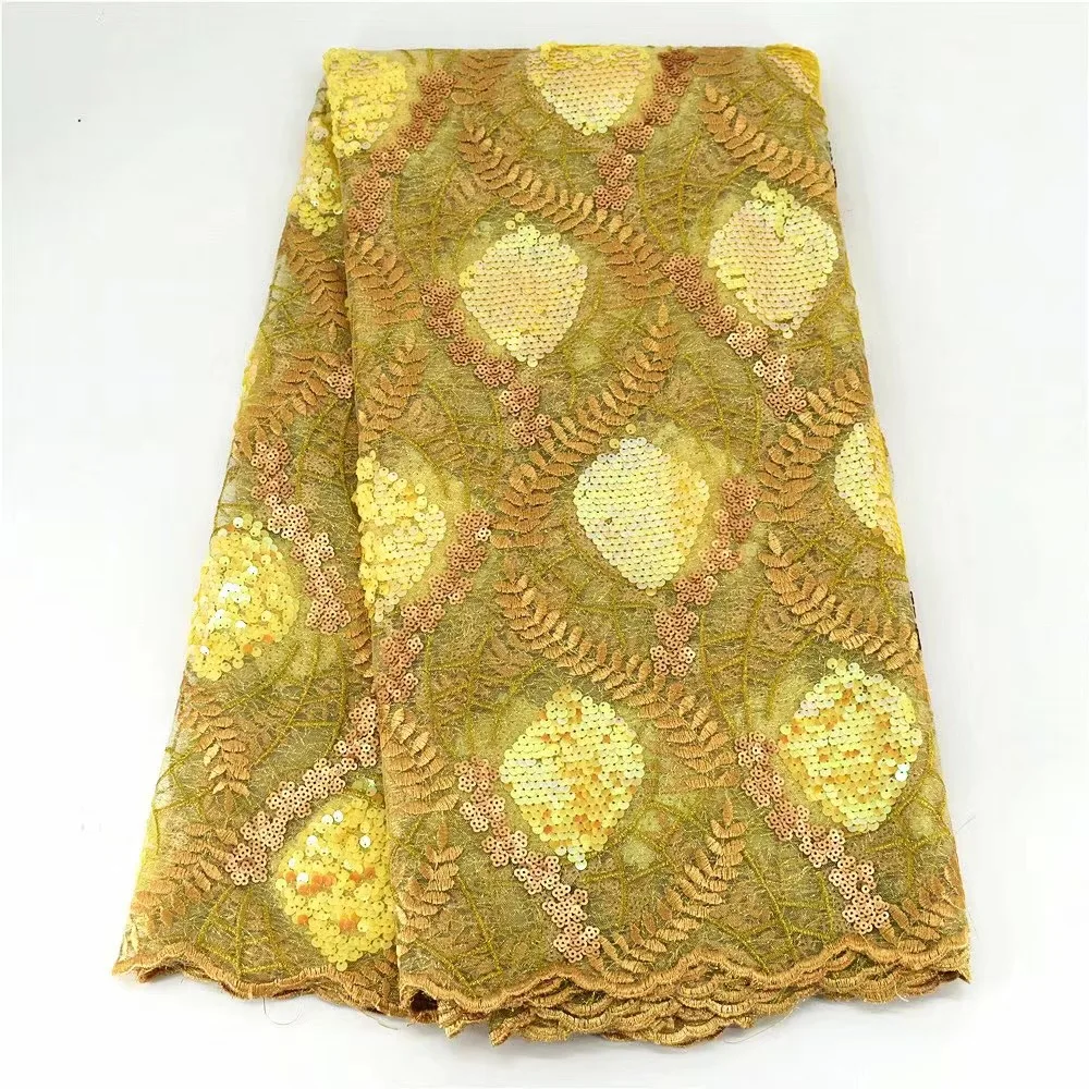 

African Sequins Lace Fabric High Quality French mesh Lace Fabric Nigerian Tulle Glitter Sequins Lace Fabric For Wedding