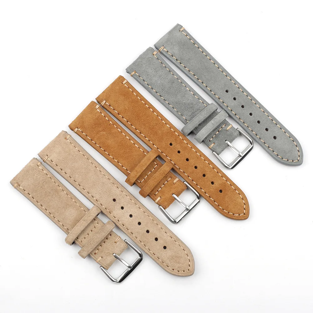 

Genuine Leather Watch Band 18 20 22 24mm Frosted Bracelet Thick Suture Chamois Leather Strap Watches Accessories