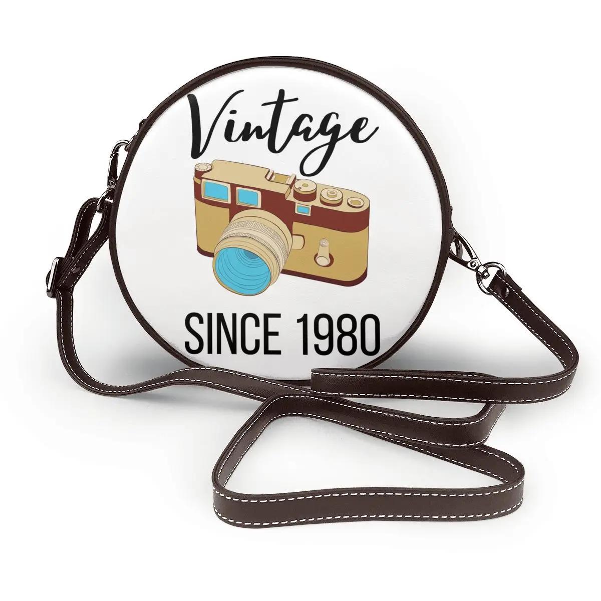 

Винтажная сумка через плечо для камеры, 1980, кожаная круглая сумка для путешествий, женская модная эстетичная сумочка