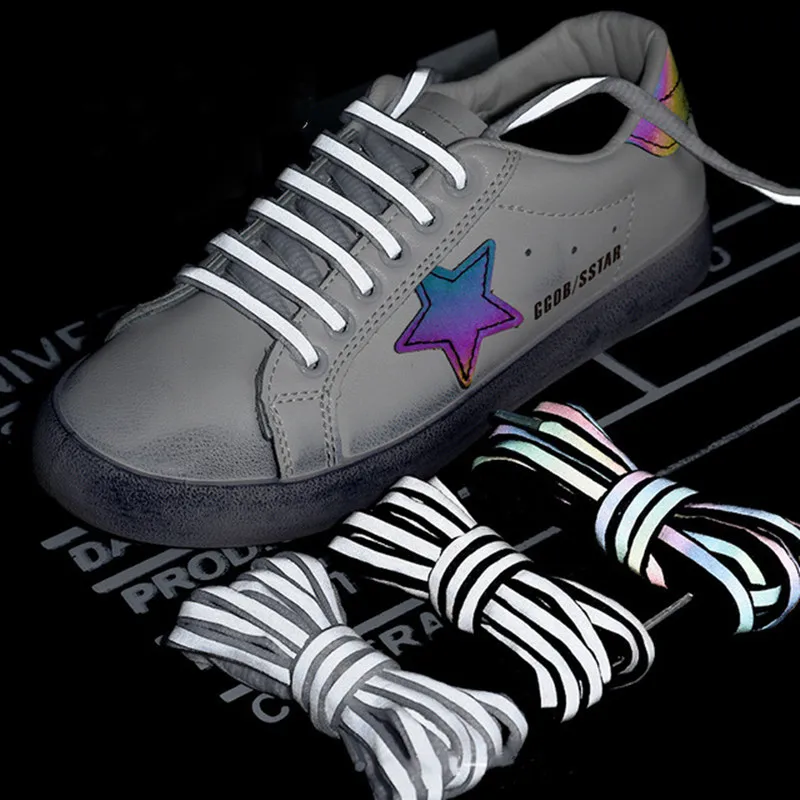 Светоотражающие шнурки лазерные с блестками плетеные для обуви бега взрослых и