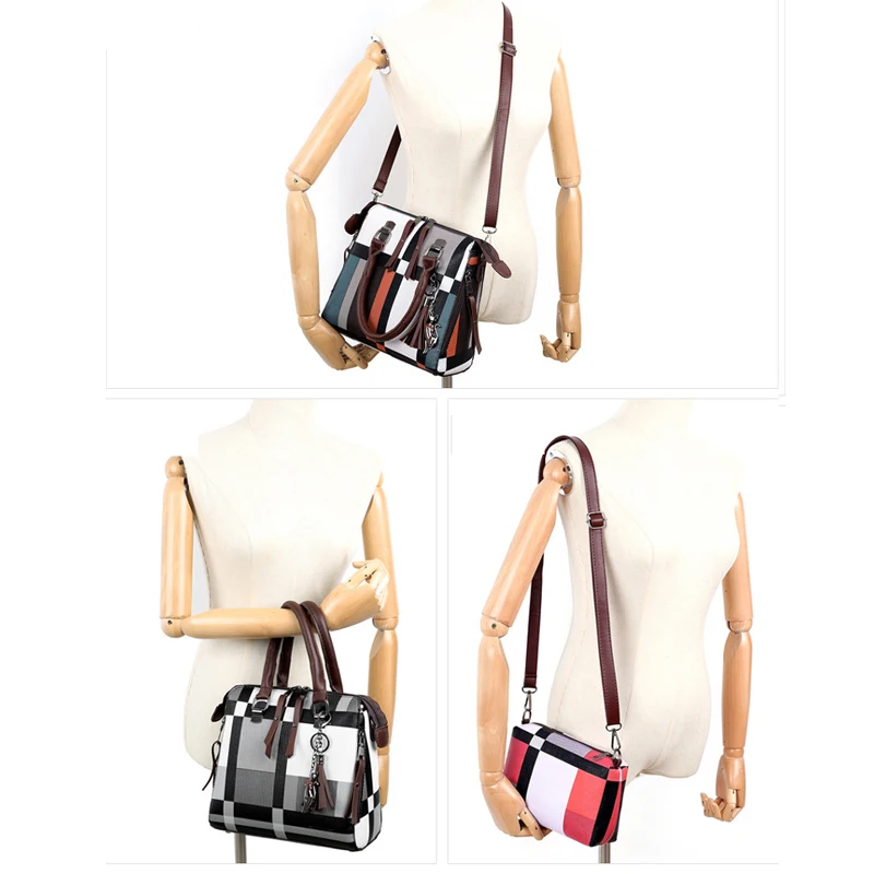 2021 Luxury Handbags Plaid Pattern Women Bags Designer Tassel Purses Handbags 4 Sets/Pieces Bags Composite Female Bolsa Feminina