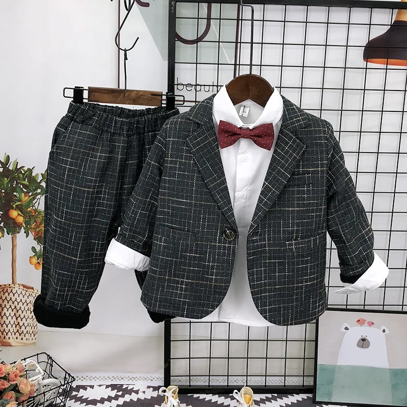 

Boys Autumn/winter Blazer Suit 2021 Korean Children Plus Velvet Blazer Jacket Coat Toddler Casual Gentleman Sets Baby Boy Suit
