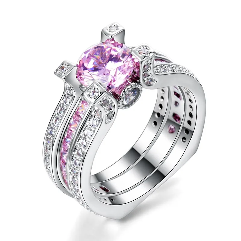 pink Кольцо Bague Ringen из стерлингового серебра пробы с круглым драгоценным камнем Рубин Размер 5-10 Подарок на годовщину Женские аксессуары серебряные украшения - Цвет камня: pink