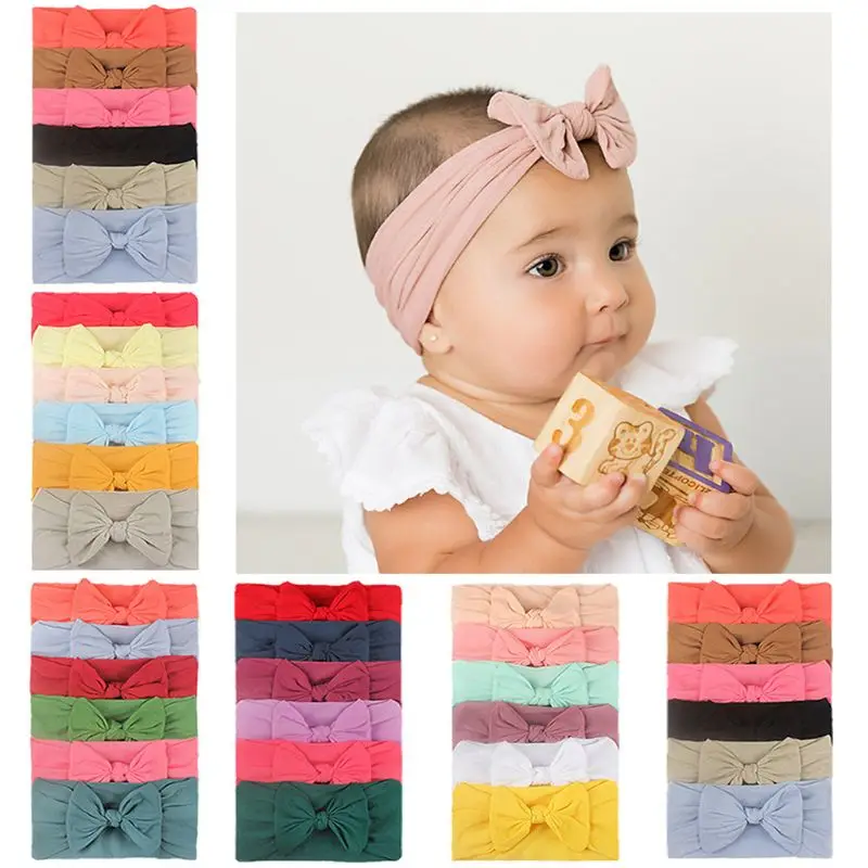 6Pcs/Set Baby Girls Lovely Bow Hairband Elastic Wide Headband Stretch Knot Bandanas Turban Headdress Clothing Accessory