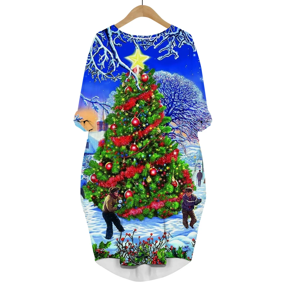 CLOOCL Счастливого Рождества платье 3D печатная Рождественская елка Снеговик