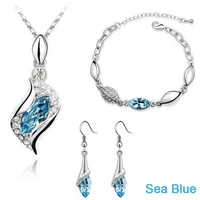 new arrival silver colorjewelry sets luxury water drop blue pink clear cubic zircon crystal necklace bracelet earrings jewelry