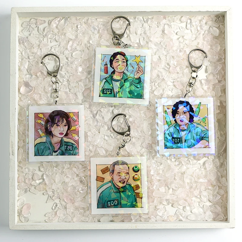 

Squid Game Figures Mask Keychain Laser Keychain Cartoon Umbrella Star Bag Pendant