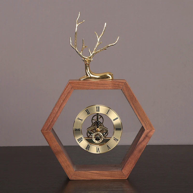 

Creative Luxury Table Clock Wooden Copper Mute Living Room Vintage Deer Digital Desktop Clock Reloj De Mesa Home Decor DA60ZZ