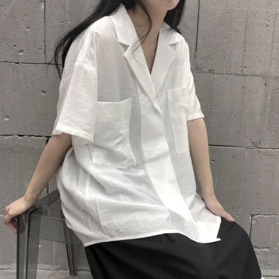 Новинка лета 2020 белая хлопковая льняная текстурная рубашка с большими карманами